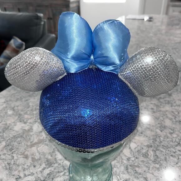 Disney Disneyland 60th Anniversary Blue Sequin And Satin Minnie Mouse Ears - Picture 3 of 3
